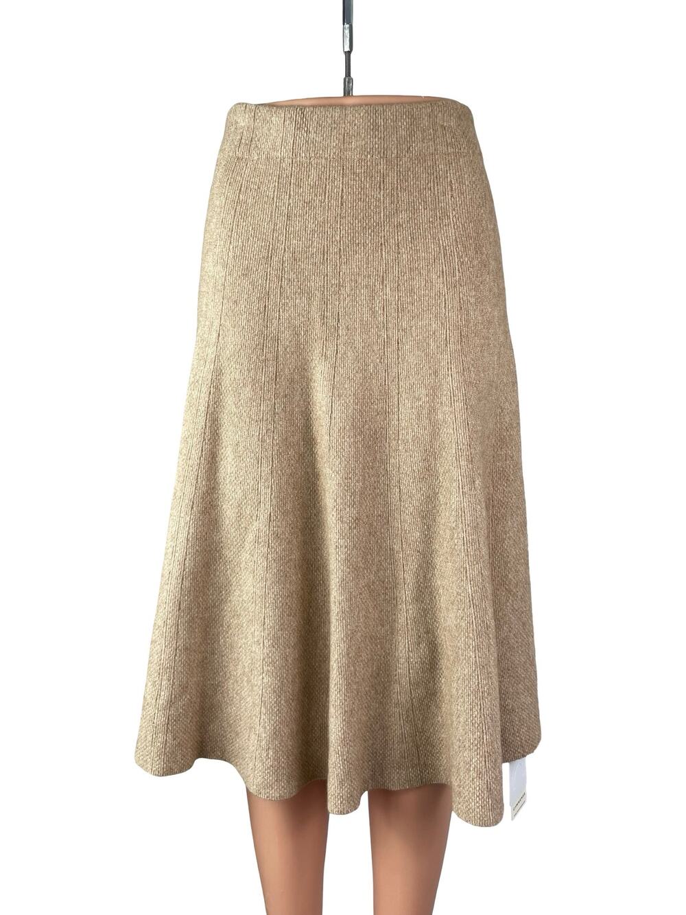 NEW Commense Beige Knit High Waisted A Line Flare Pleated Midi Skirt Size S